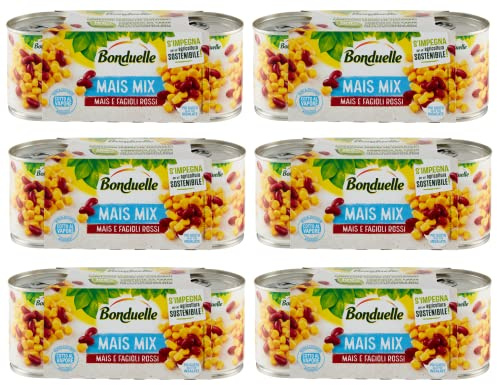 6x Bonduelle Mais Mix Mais e Fagioli Rossi Süßer und Knuspriger Mais mit Rote Bohnen (3 x 170g)