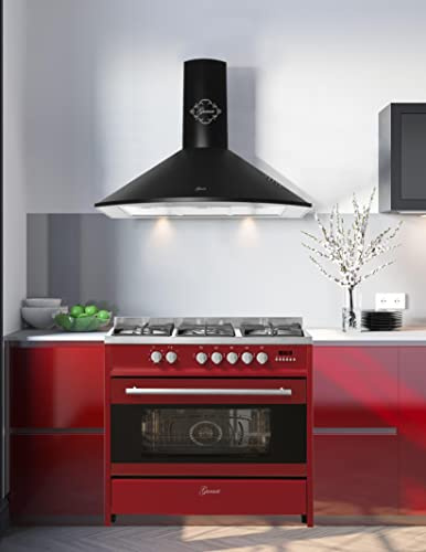 GURARI Cuisinière Set GCH E 911 R + GCH C 046 BL 9, Gazinière électrique 90 cm, Range Coocker, 121L, gaz naturel/propane/gaz naturel+hotte aspirante 90 cm, noir, 1000m³/h, hotte murale