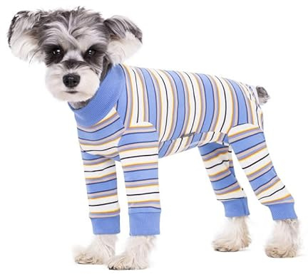 Dog Striped Recovery Suit, Puppy After Surgery Onesie for Female Male Dogs, Dogs Cats Long Sleeve Pajamas Bodysuit, Surgery Abdominal Wound Bandages Clothes, Dog Pant for Shedding Skin Disease