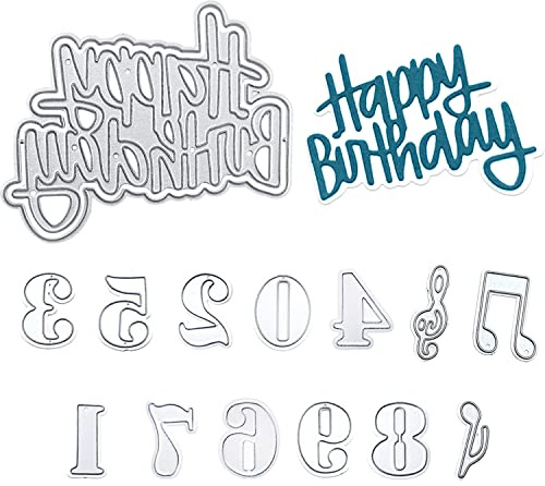 12 Stück Metall-Stanzschablonen 'Happy Birthday' für Briefe, Kartenherstellung, Scrapbooking