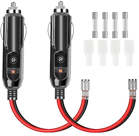 Zigarettenanzünder Stecker 12v 24v 2 Stück Cigarette Lighter Plug KFZ Stecker mit LED Lichter 10A/15A Sicherung 16AWG Kabel für Auto LKW Zigarettenanzünder-Buchse