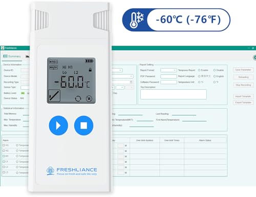 Freshliance Ultra Low Digital Temperature Data Logger Recorder, -76℉ Medical Fridge Thermometer with Internal Senor, Vaccines Blood Banks Temperature Monitor for 35000 Points, Atlas Log-IUT