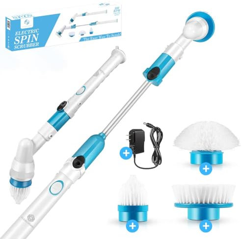 Fleau Home Elektrische Reinigungsbürste – Reinigungsbürste mit Griff – Scheuerbürste – Handbürste – Schrubber – Badezimmer – Toilette – Küche – Blau/Weiß