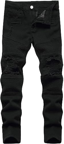Maeau Distressed - Pantalones vaqueros rasgados para niños, pantalones vaqueros de moda retro, rectos delgados, elásticos, cargo con bolsillos, 6-14 años, 03, 11-12 años