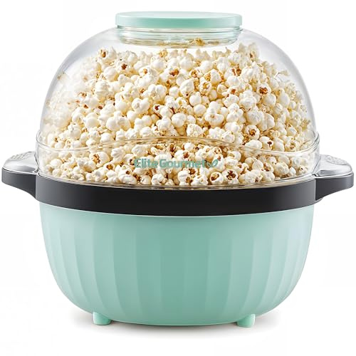 Elite Gourmet EPM145M - Palomitas de maíz con aceite caliente de 4.5 cuartos con tapa medidora y cuenco reversible para servir y bandeja de fusión de mantequilla, ideal para fiestas, noche de cine,