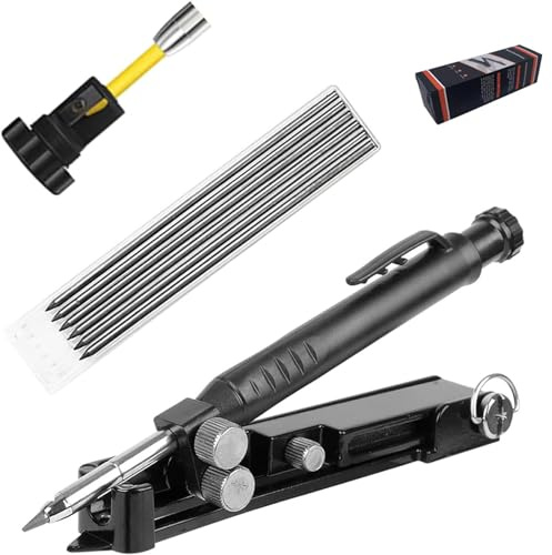 MYLEUS Multi-function Scribing Tool Upgraded - Construction Pencil- Aluminum Alloy Scribe Tool with Deep Hole Pencil,DIY Woodworking Scribe Gauge Scriber Line Maker Measuring Tools
