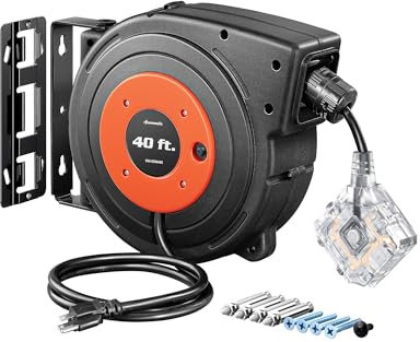 DEWENWILS 40FT Extension Cord Reel with 6 Grounded Outlets, 12/3C SJTOW