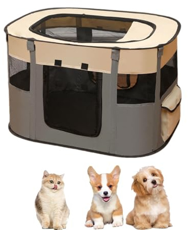 WAVATA Welpenlaufstall Tierlaufstall – Faltbarer Laufstall für Haustiere, 70x55x40cm, Oxford Wasserdichter Welpenauslauf für Hunde,Kaninchen,Katzen und Meerschweinchen, Indoor & Outdoor(Grau)