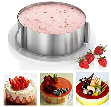 UQMIQURA Anillo para tartas ajustable de 16 a 30 cm, de acero inoxidable, 8,5 cm, con escala grabada y clips de fijación, marco redondo para postres redondos