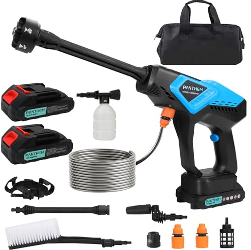 panthem Akku Hochdruckreiniger für Makita 18V, 40bar 6 in 1 Mobiler Hochdruckreiniger Pistole mit 2X Akku Ladegerät, Tragbarer Akku Druckreinigerpistole für Auto, Haus, Rasen, Garten, Zaun