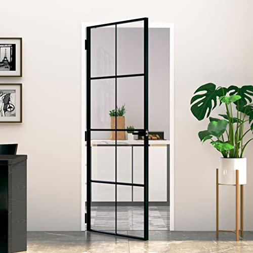 LAPOOH Innentür Schwarz 83x201,5 cm Hartglas & Aluminium Schlank, Zimmertür, Eingangstür, Innentüren, Wohnungstür, Nebeneingangstür, Terrassentür, Außentüren - Montagezubehör inbegriffen