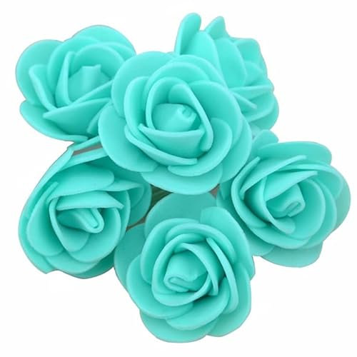 Yurosiay 100 Stück Künstliche Rosenköpfe 3.5cm Schaumrosen Blumenköpfe Mini Rosen Deko PE Foamrosen Kunstrosen Wie Echt Kunstblumen Rosenstrauß für DIY Hochzeit Party Dekoration Seeblau