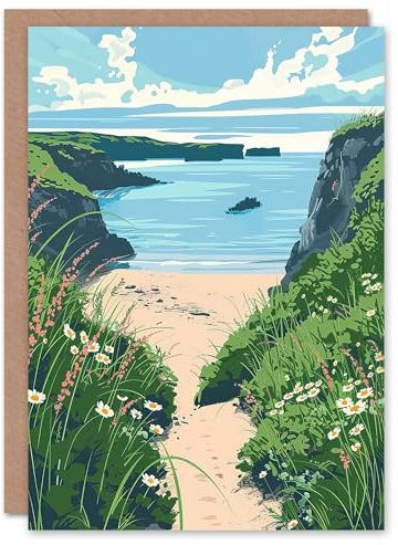 Artery8 Greeting Card Barafundle Bay Seaside Spring Flowers Wales Beach Blank For All Him Or Her Art Birthday Card