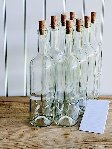 OOPS TOYS 16x Weinflasche 750 ml ohne/mit natürlichen Weinkorken - Weiß Glasflasche mit Etiketten - Leere Flasche Likör - Weinflaschen aus Glas - Glasflasche Leere Flasche (16 Stk. mit Korken)