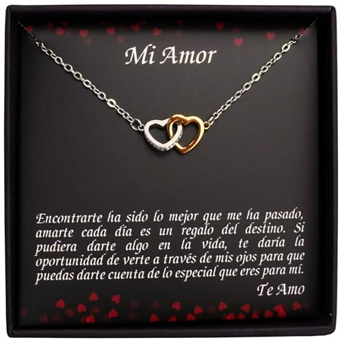 TILOVE Collana da donna personalizzata con ciondolo a forma di cuori intrecciati contenente un messaggio d'amore per il tuo partner | Idea regalo per San Valentino, Natale, 42 cm + 5 cm de extensión