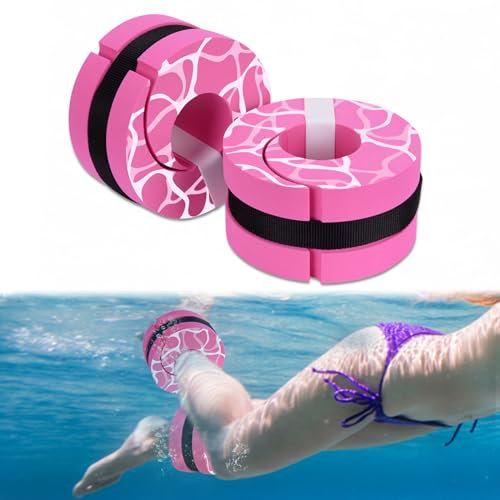BOOSTEADY Swim Aquatic Cuffs,High-Density EVA Water Aerobics Float Ring Fitness Pool Exercise Weights Set, Water Ankles Arms Belts with Adjustable Float for Swim Fitness Training-Pink