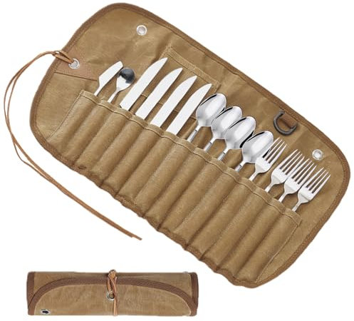 Bestecktasche Camping,Bestecktasche für Unterwegs,Tragbare Bestecktaschen,Besteck Aufbewahrungstasche,Picknick Besteckbeutel,Essstäbchen Löffel Geschirr Organizer Tasche für Picknick (Nur Beutel)