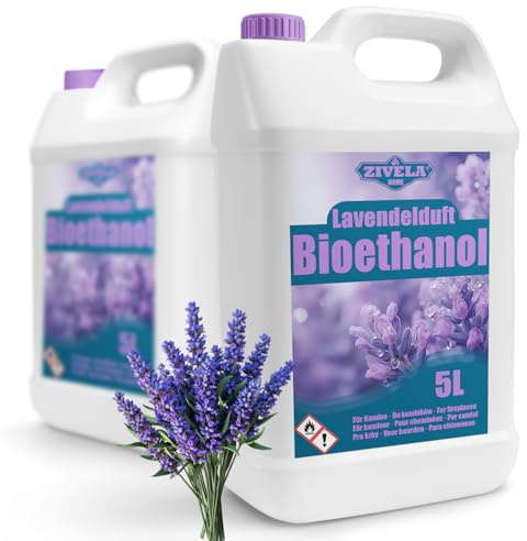 Bioethanol 96,6% 10L | Bio Alkohol Lavendelduft 96,6% 10L | Bioethanol für Kamin, Tischkamin, Bioethanol Kamin | Bioethanol Lavendelduft | Saubere Verbrennung, ohne Rauch, lebendige und stabile Flamme