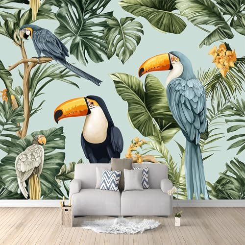 Fotomurales 3D Tropical Selva Loro 250x175 cm Papel Pintado Fotográfico, Decoración De la Pared Murales para Salón, Dormitorio, Habitación para Niños, Pared de TV
