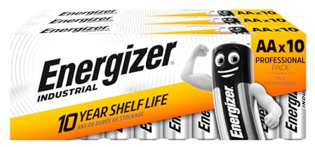 Lot de 30 piles AA Industrial – Energizer piles AA LR6 Mignon 1,5 V Alcaline Utilisation professionnelle et longue durée pour instruments de mesure Torches et appareils électroniques – 3 paquets de 10