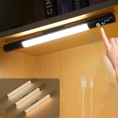 GZZBMY LED Wandlampe Schrankbeleuchtung 2000mAh Wandleuchte USB Aufladbar Schrankleuchte Dimmbar Wandbeleuchtung mit Bewegungssensor Leistung Anzeige für Kleiderschrank Küchen Schlafzimmer (Schwarz)