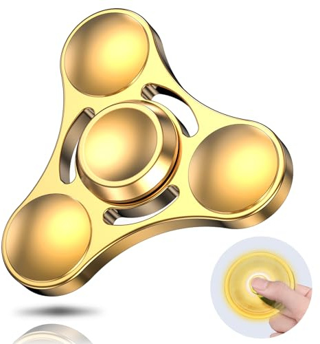 Coolden Fidget Spinner Metall Finger Spinner Spielzeug Kinder Erwachsene | Fidget Toys EDC Edelstahl 2-5 Min Hochwertig Hand Kreisel ADHD Anti Stress Spielzeug Tri-Spinner Geburtstag Geschenk, Gold