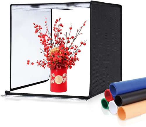 PULUZ Fotostudio-Set, 60cm Lichtzelt, 5500K Weißlicht, Dimmbar, 6 Hintergrundplatten, Faltbare Softbox