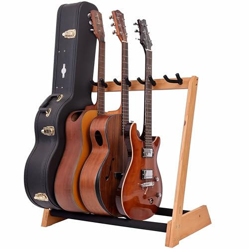 Nefelibata Soporte de Guitarra Multiusos 5 Soportes Soporte de Guitarra de Madera para Guitarras y Estuches, Guitarras Eléctricas, Guitarras Acústicas, Guitarras Bajos, Cellos - Fresno Alemán