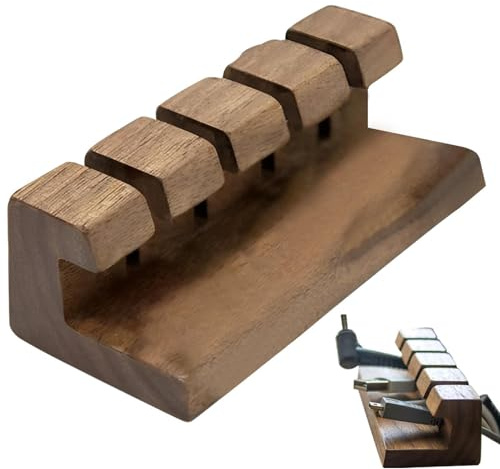 Kabelhalter, Kabel-Manager aus Holz, Kabelklemmen, Draht-Organizer, Kabelhalter, Holz-Kabel-Management-Clip, hellbrauner Walnussholz, Kabel-Clips, 3 Bandrückseite, 4 Löcher für den Schreibtisch