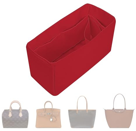 ArcDiary Taschenorganizer.HandtaschenOrganizer.MultiTaschenDesign,faltbar,handgefertigt aus Nylon und Satin,seidig und glatt,kann für viele Taschen verwendet werden(mini-Rouge moyen)