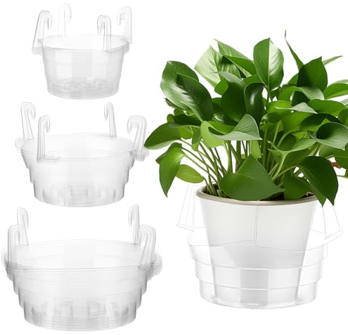Baderke 12 Pcs Hanging Plant Water Catcher Tray Includes 4 Pcs Clear Plastic Plant Saucer Drip Pans for Indoor Outdoor Hanging Basket Flower Pot (6 8 10 Inch)