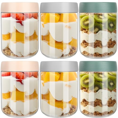 Otauoaea Lot de 6 Overnight Oats Jar 500ml - Pot Overnight Oat Verre - Confiture Pot en Verre avec Couvercle - Bocal Overnight Oats, Salade, Avoine, Puddings, Smoothie