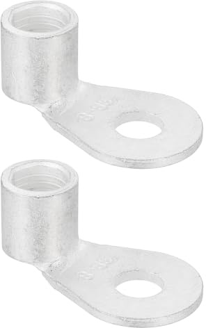 sourcing map 2/0 AWG - 5/16 Copper Wire Lugs, 90 Degree Bent Battery Cable Ends Battery Lugs Ring Terminals Connectors Bare Copper Eyelet for Marine Electrical Supplies (Silver, 2Pcs)