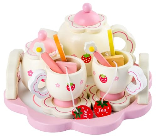 TOYANDONA Teeservice für Kleine Mädchen: Teeparty-Set aus Holz zum Rollenspiel, Simulationsgeschirr-Spielzeug, Küchenzubehör für Kinder zum Rollenspiel Als Geburtstagsgeschenk für 3–12-jährige