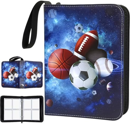 Sports Card Binder 400 Pockets, Trading Card Binder 4 Pocket with 50 Sleeves Fits 400 Sport Cards, Sports Card Holder with Zipper, Football Basketball Hockey Baseball Card Collection Storage Album