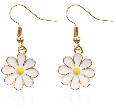 Daisy Earrings For Women, Small Cute Flower Dangle Daisy Earrings Gold Minimal Vintage Flower Hook Earring For Women Stud Earring Jewelry Gifts