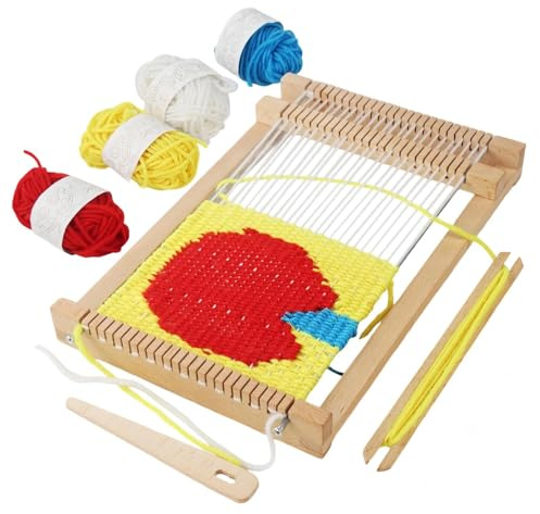 FARYODI Webrahmen für Kinder 29x19cm, Webrahmen Kinder ab 4-12 Jahre, Holz Webstuhl Set mit Zubehör & Bunter Wolle, Bastelspaß für Anfänger bis Grundschule