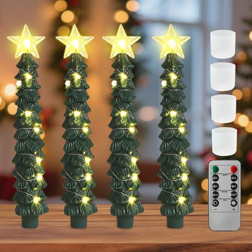 Weihnachtsdeko Led Stabkerzen, 4STK Weihnachtsbaum Led Kerzen Flackernde Flamme, Weihnachtsdeko Tischdeko Led Stabkerzen Mit Timerfunktion Und Fernbedienung, Batteriebetrieben