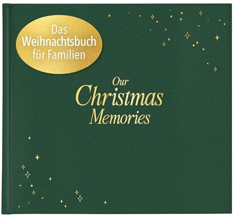 mintkind® Erinnerungsbuch Familie Weihnachten, Fotobuch 10 Jahre Weihnachtszauber mit Platz für Fotos Rezeptseiten Ritualen Notizen, Premium Papier, Leinen-Hardcover, 24x22 cm, Grün