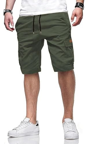 ZOXOZ Herrshorts Sommar Korta Byxor Elastisk Midja bälte Bomull med Fickor träningsshorts