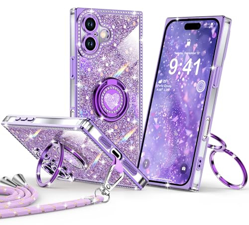 XYZ Glitzer Hülle für iPhone 17 mit Band, Lila