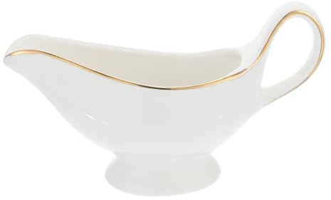 Veemoon Saucière en Céramique Blanche Bord Doré Mini Pichet à Sauce 120 Ml Distributeur de Sauce et Froides Maison et Restaurant