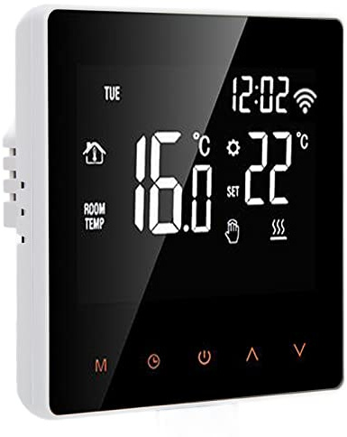 Cryfokt ME81H Smart Termostat för Elpanna Uppvärmning, LCD-pekskärm, Perfekt för Mall Hotel, AC230V 50/60Hz (vit baksida orange knapp FÖR)