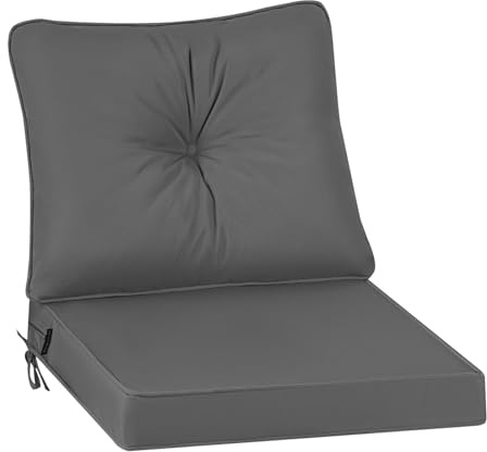 PRIMEPATIO Outdoor Stuhlkissen 50x50, Schaumstoff Sitzkissen mit Bändern | Grau Wasserdichtes Gartenpolster mit Weicher Schaumstofffüllung, Ideal für Rattan-Gartenstühle, Terrasse und Balkon