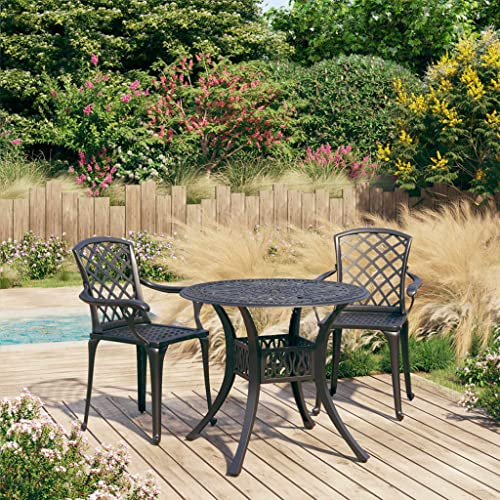 Bucmath 3-TLG. Bistro-Set aus Aluminiumguss, Schwarz, 90 cm Durchmesser, wetterfest, für Garten, Balkon, Terrasse, Elegantes Outdoor-Möbelset