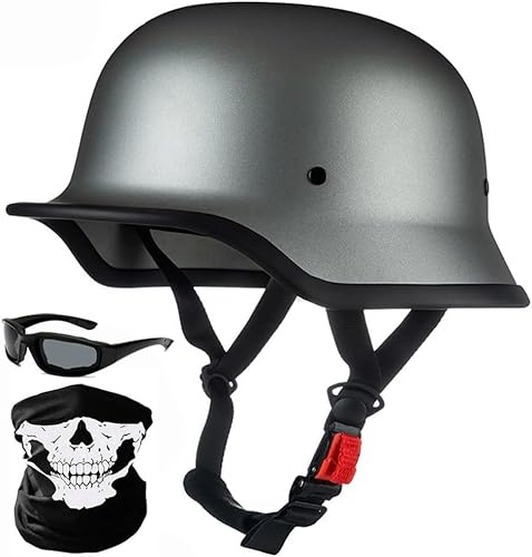 Caimcie Tyska Retro Motorcykelhjälmar med ECE/DOT Motorcykelhjälm För Män Och Kvinnor Vintage Halvhjälm Jet Hjälm För Cykel Cykel Cruiser Moped Scooter Öppen Hjälm C,M=57-58cm