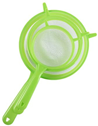 3PCS Plastic Fine Mesh Flour Sieve with Handle for Sifting Juice Tea and Spices Green Kitchen Strainer Tool Set