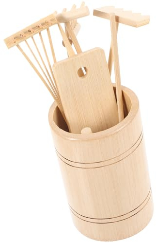 Homoyoyo Mini Râteau de Jardin Zen en Bois, 7 Pièces, Outils Miniatures pour Bac à Sable, Accessoires de Jardin Décoratifs, Présent Contemplation pour Maison, Bureau et Studio de Yoga