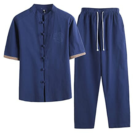 NNGOTD Men's Chinese Traditional Martial Arts Suit Kung Fu Tai Chi Classic Tangzhuang Short Sleeve Shirt Trousers Training Uniform Tracksuit
