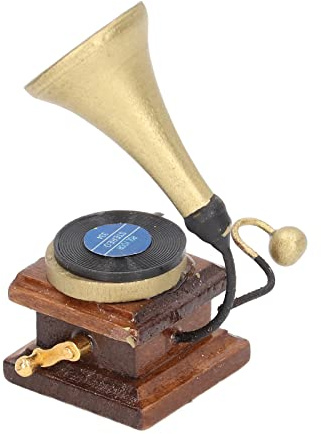 DAN&DRE Mini Gramophone Rétro pour Maison de Poupée, Phonographe en Bois de Bouleau Fait à la Main pour Meubles Miniatures de Maison de Poupée, avec Enregistrement
